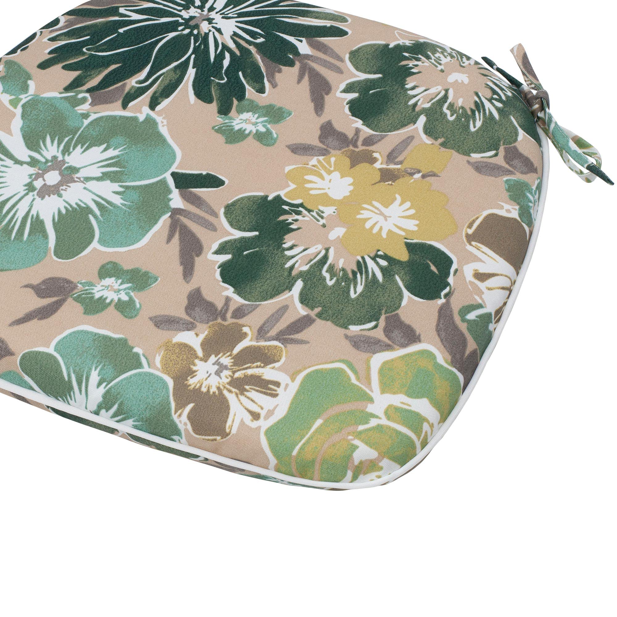 Magpie Fabrics two cushions styled on a garden table setting, decorative and functional seating