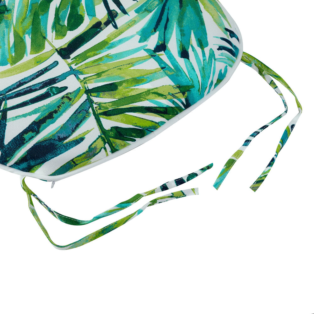 Magpie Fabrics cushions on a patio dining chair illustrating outdoor-ready comfort and style