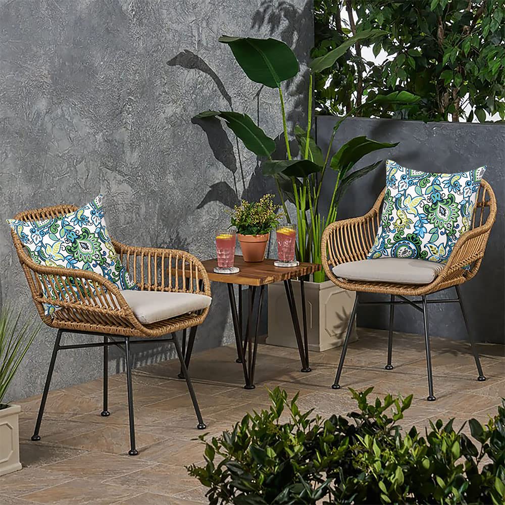 Magpie Fabrics styled on outdoor sofa showing patio-ready decor and durability