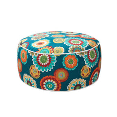 Magpie Fabrics front view of floral green inflatable stool showing compact design and style