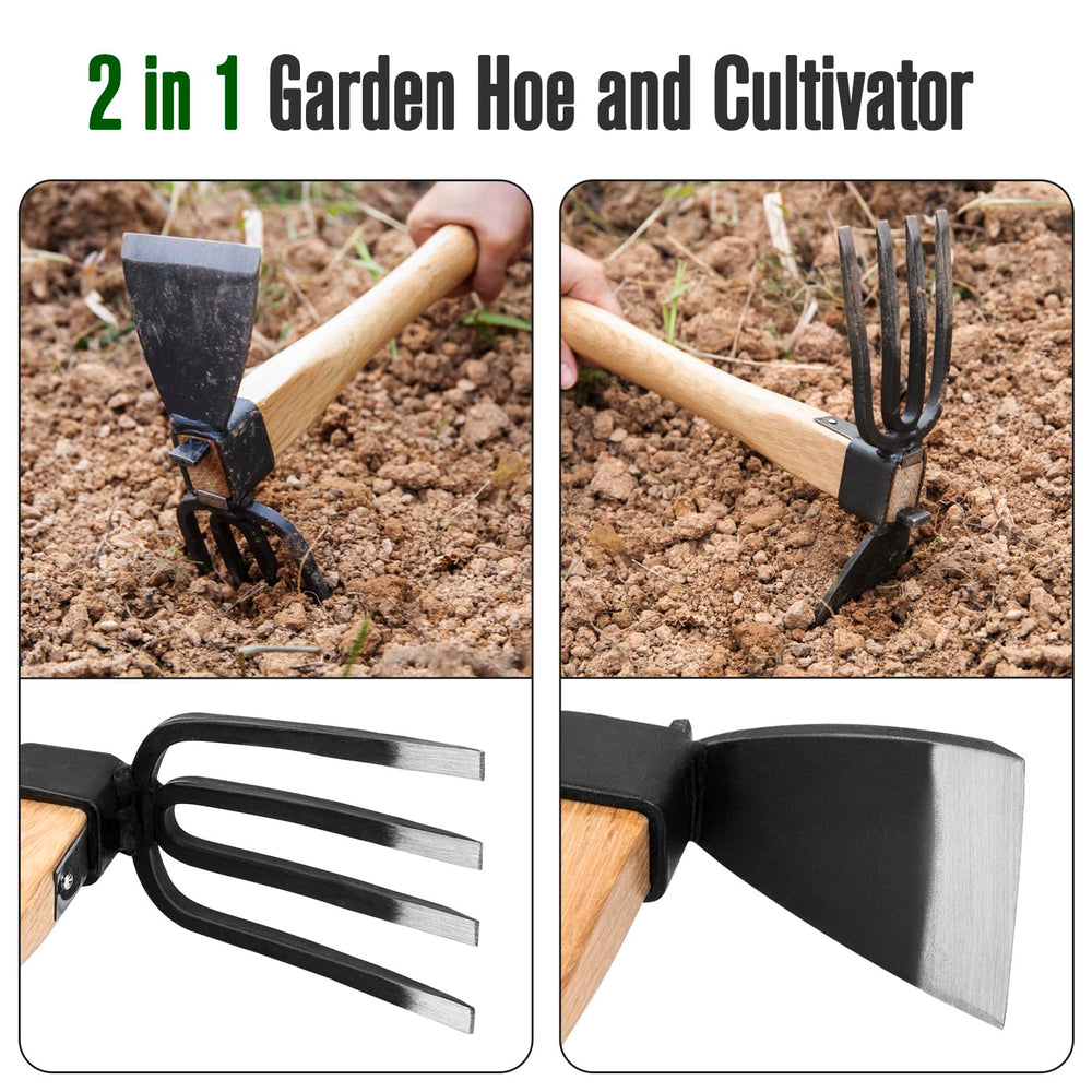 MAHOOMMAKH hoe in use removing weeds from a vegetable bed for quicker maintenance