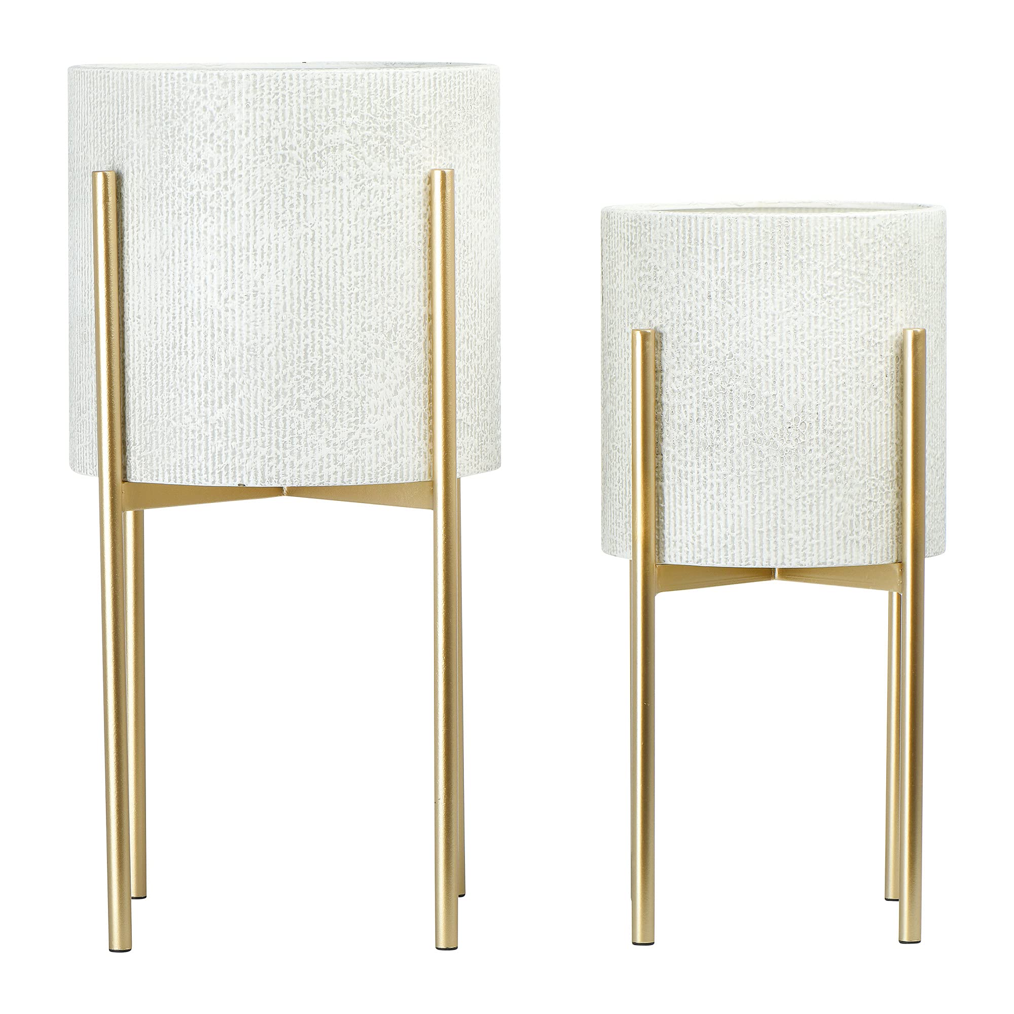 Main + Mesa front view of white and gold planters showing elegant shape and balance