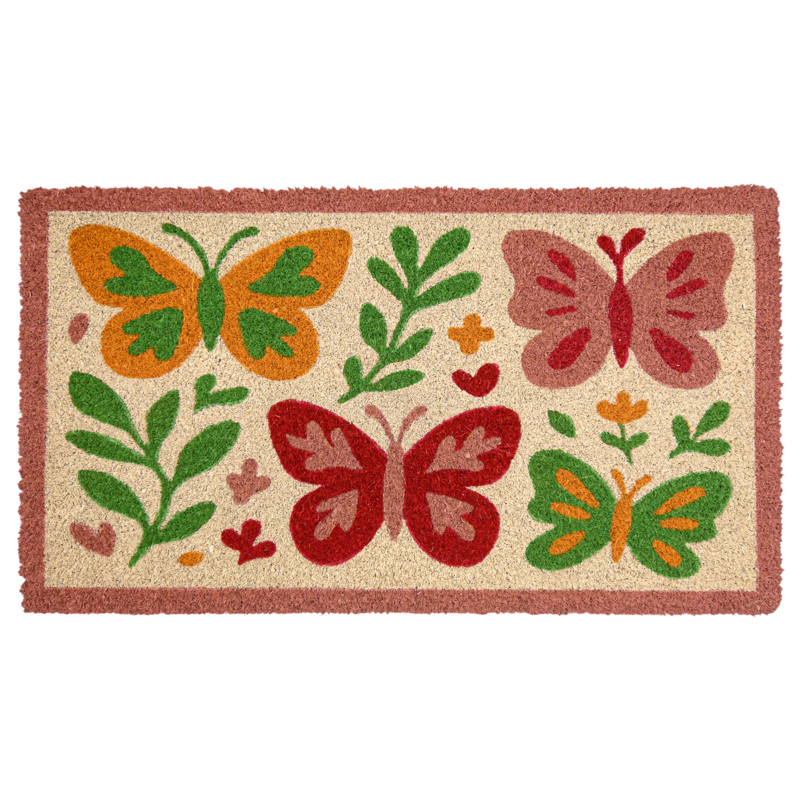MAINEVENT front view of butterfly doormat showing welcoming design and durability