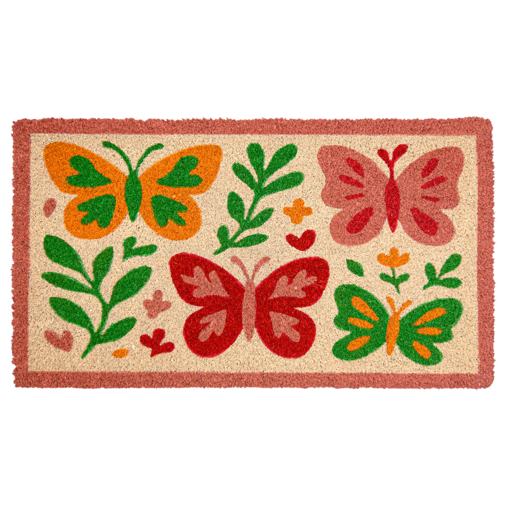 MAINEVENT front view of butterfly doormat showing welcoming design and durability