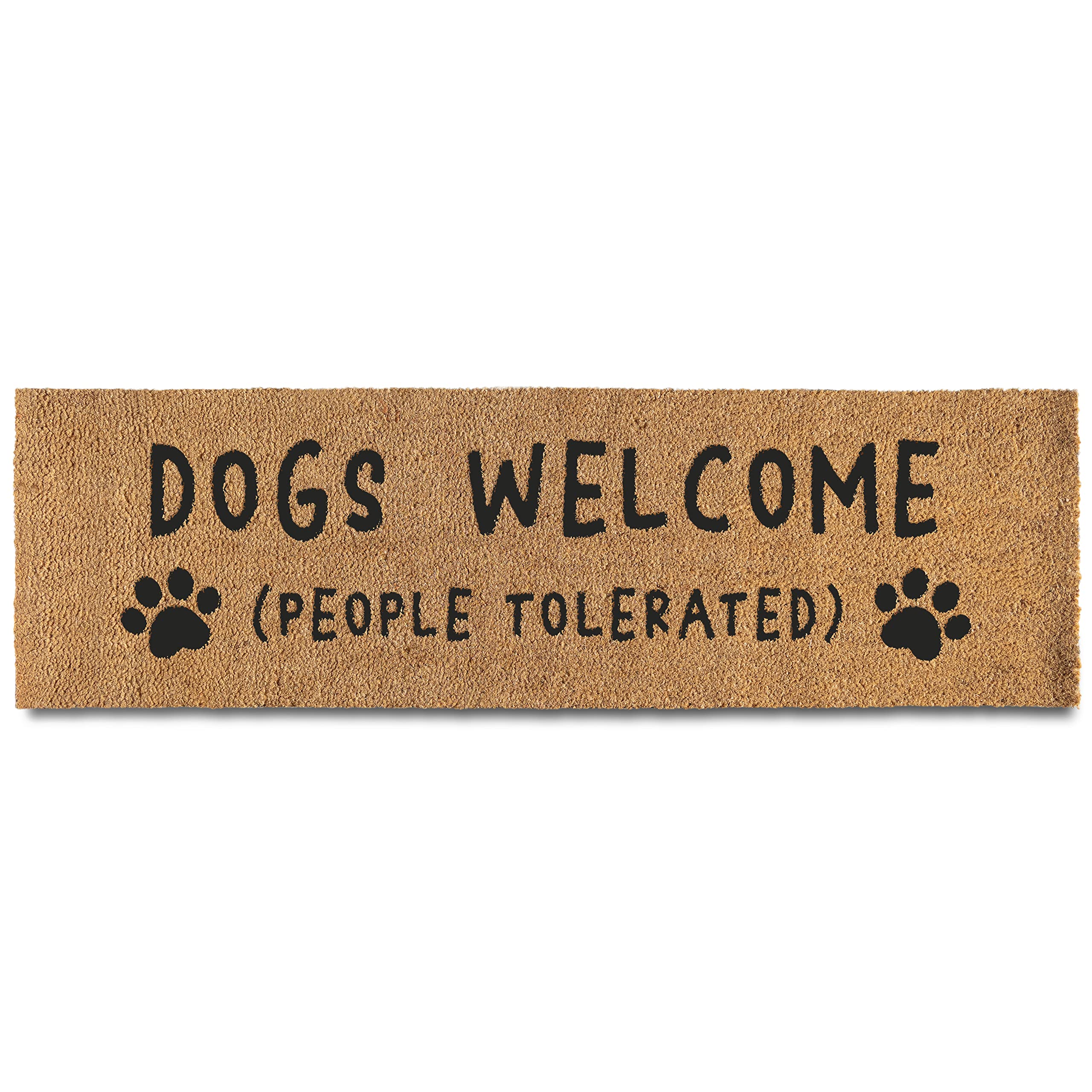 MAINEVENT front view of the long welcome mat showcasing playful slogan and curb appeal