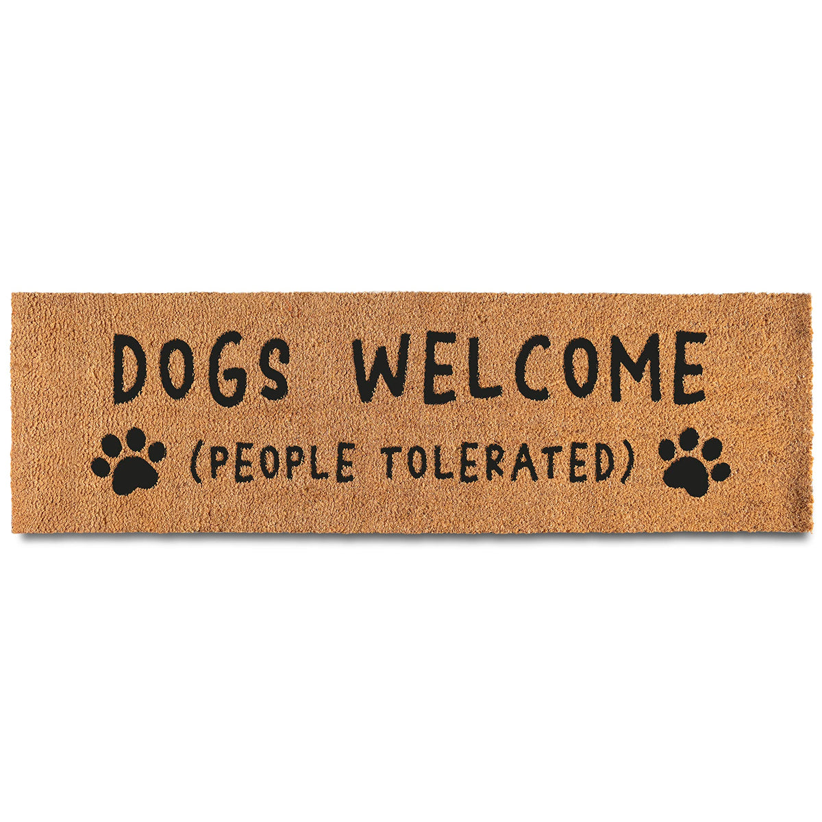 MAINEVENT front view of the long welcome mat showcasing playful slogan and curb appeal