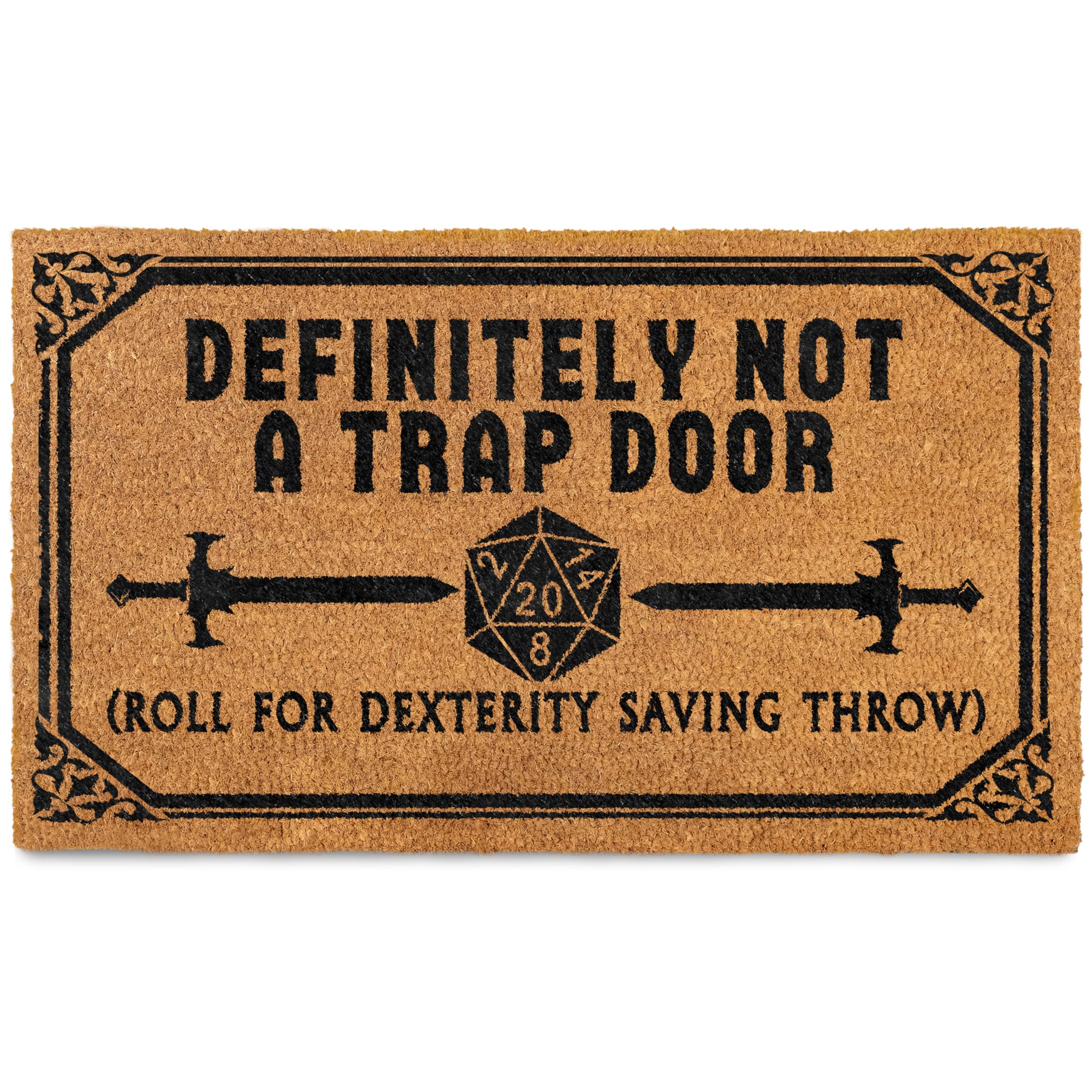 MAINEVENT front view of doormat showing full design and bright text benefit: welcoming entry accent