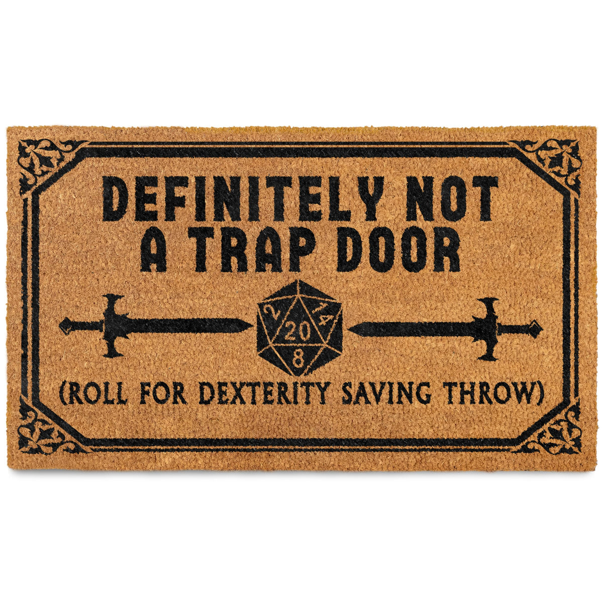 MAINEVENT front view of doormat showing full design and bright text benefit: welcoming entry accent