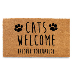 MAINEVENT front view doormat showing cat design and welcome message, adds curbside character