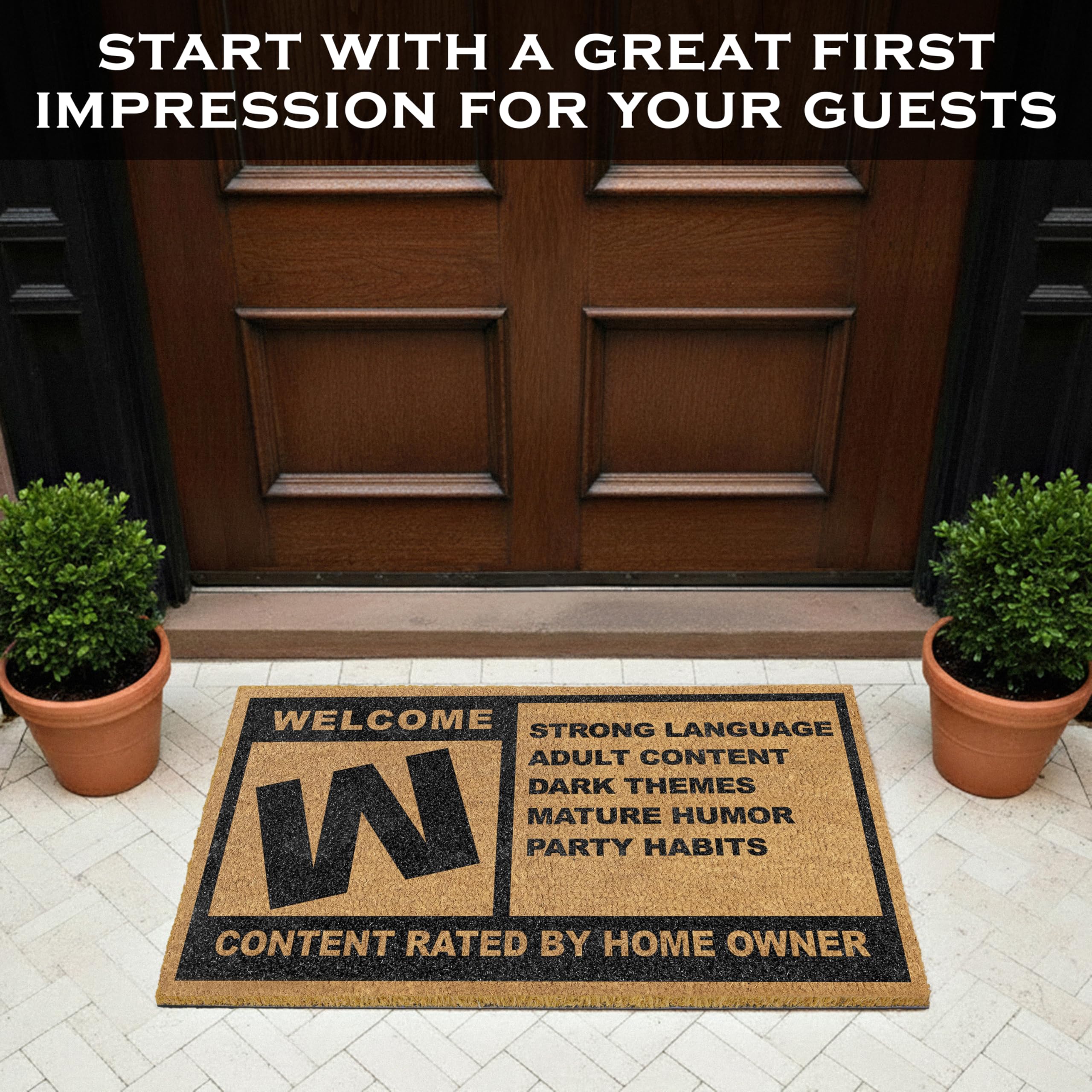 MAINEVENT lifestyle porch scene showing the mat adding personality to entryway