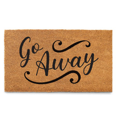 MAINEVENT front view of go away doormat showing printed message and fit
