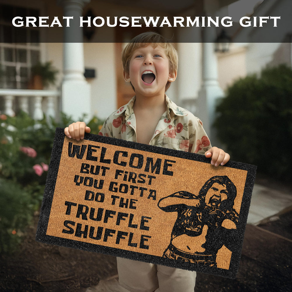 MAINEVENT mat in use with guests portraying a fun welcome moment