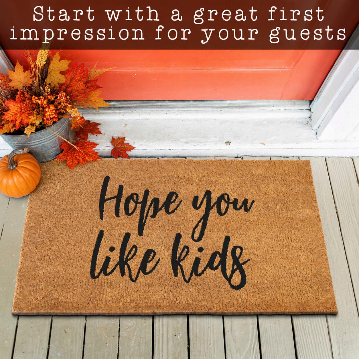 MAINEVENT next to kids' toys showing family-friendly humor and practical floor protection