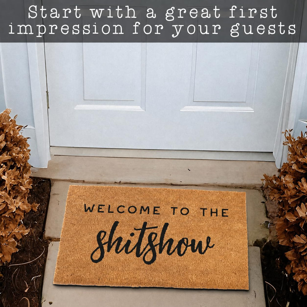 MAINEVENT mat styled on a covered porch showing curated curb appeal and protection