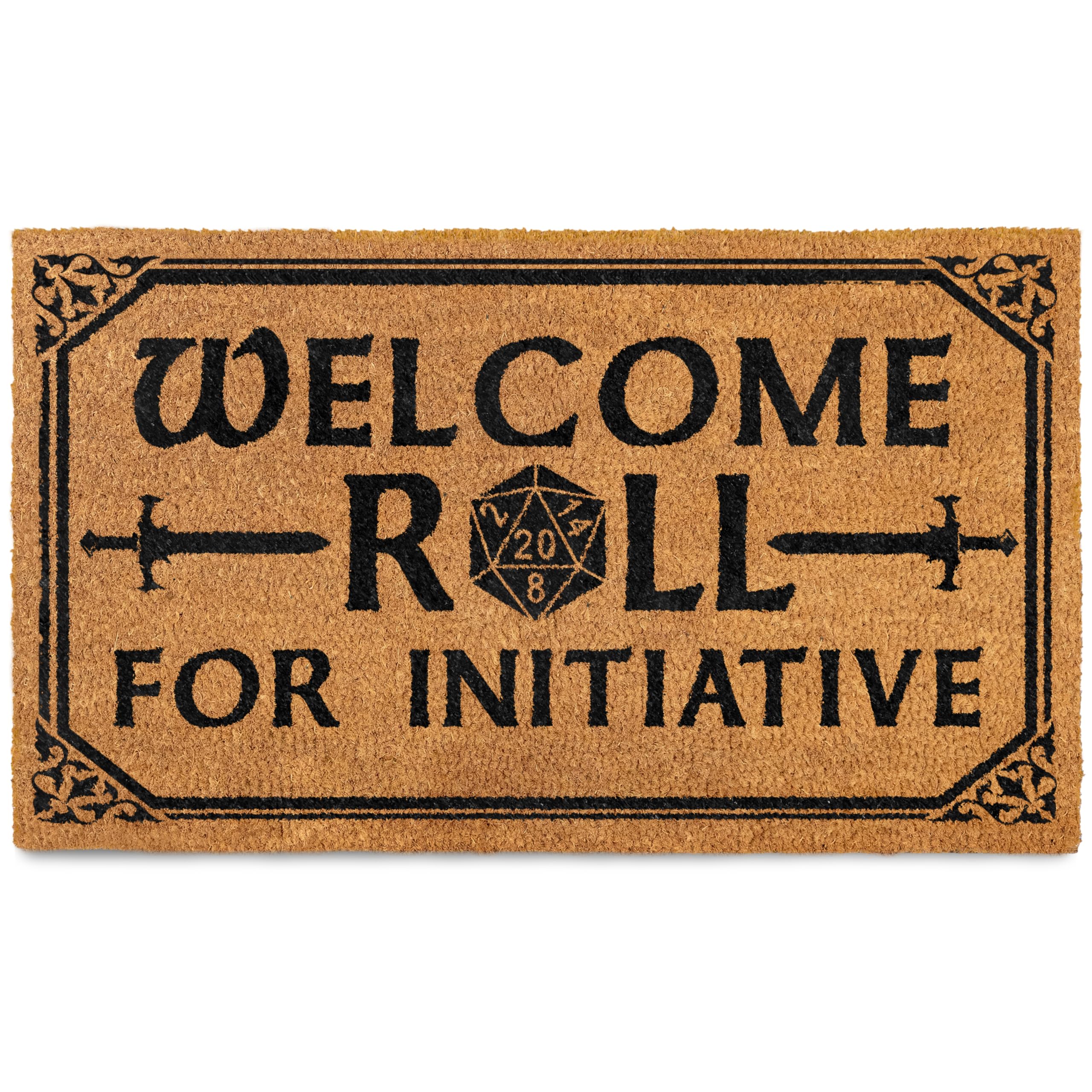 MAINEVENT front view of doormat showing design and welcome benefit