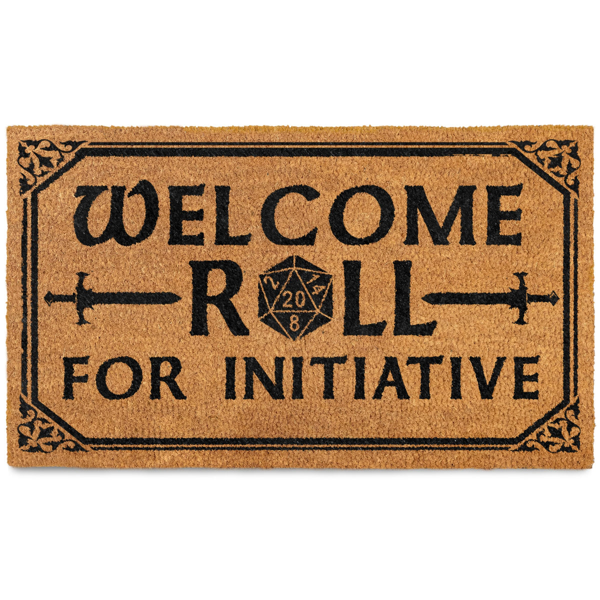 MAINEVENT front view of doormat showing design and welcome benefit