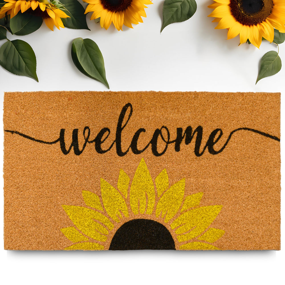 MAINEVENT sunflower mat on a styled porch adding cheerful curb appeal