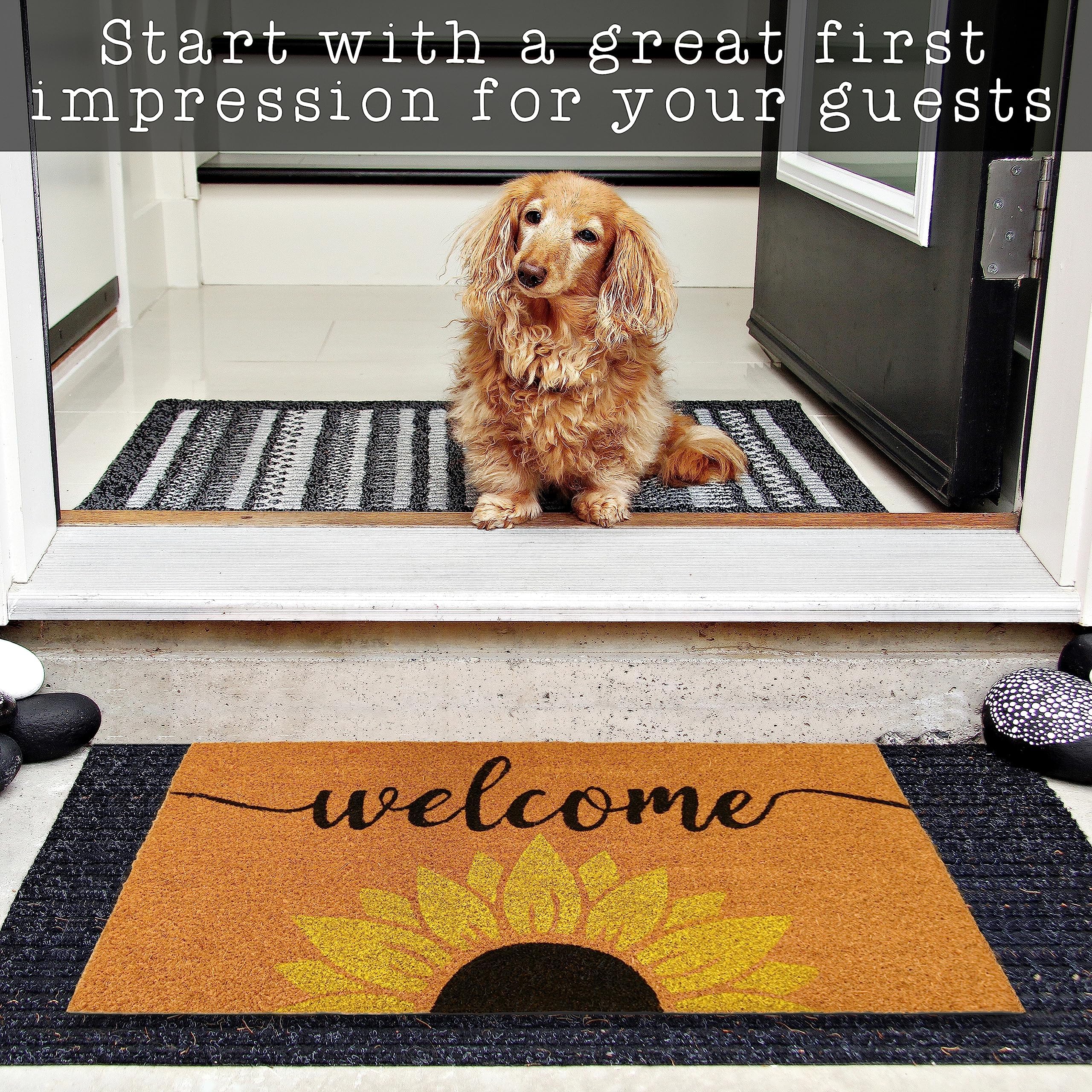 MAINEVENT mat on wet porch showing quick-drain and cleaning ease