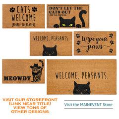 MAINEVENT doormat beside a shoe to show 30x17 inch scale and fit