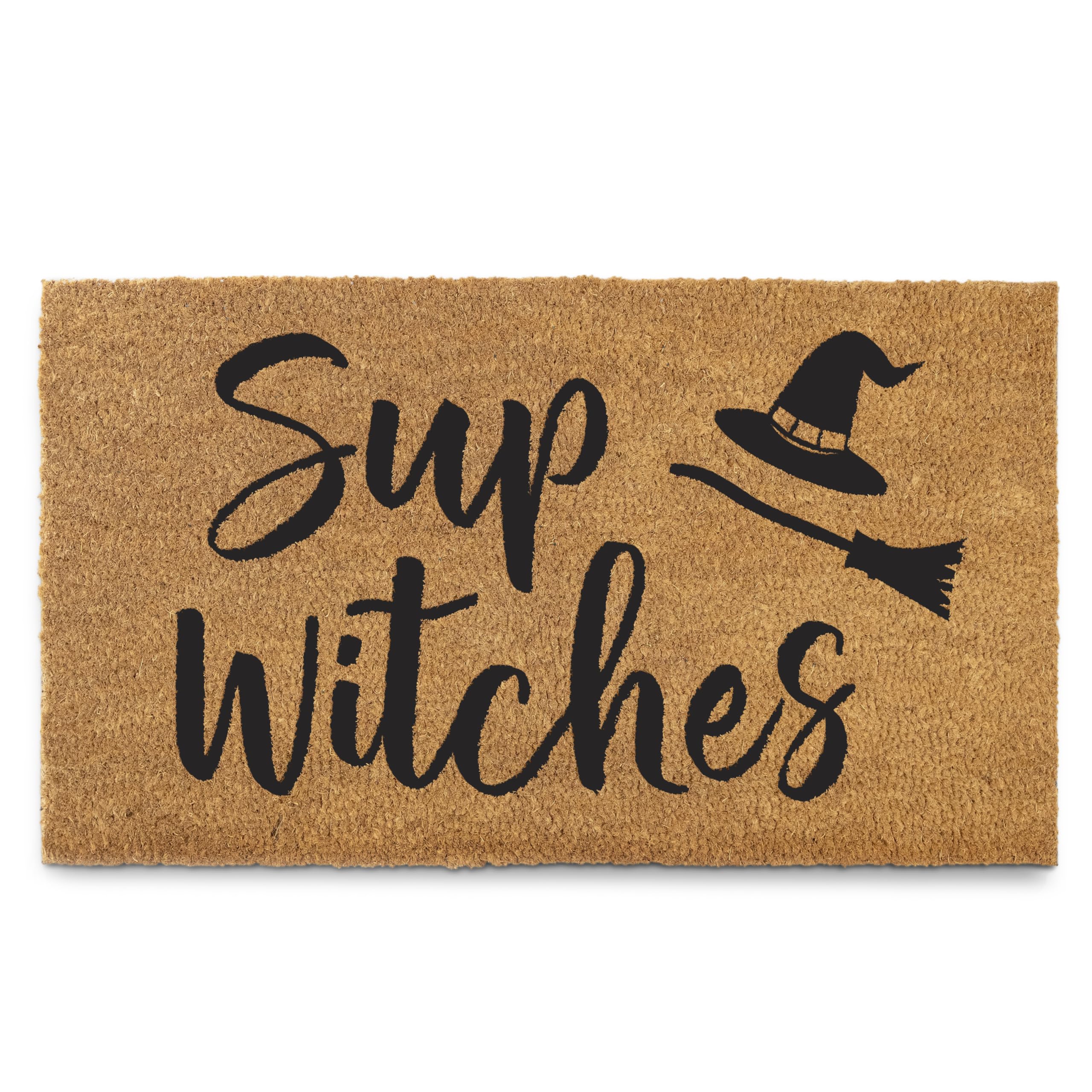 MAINEVENT front view of witch doormat showing festive design and welcome benefit