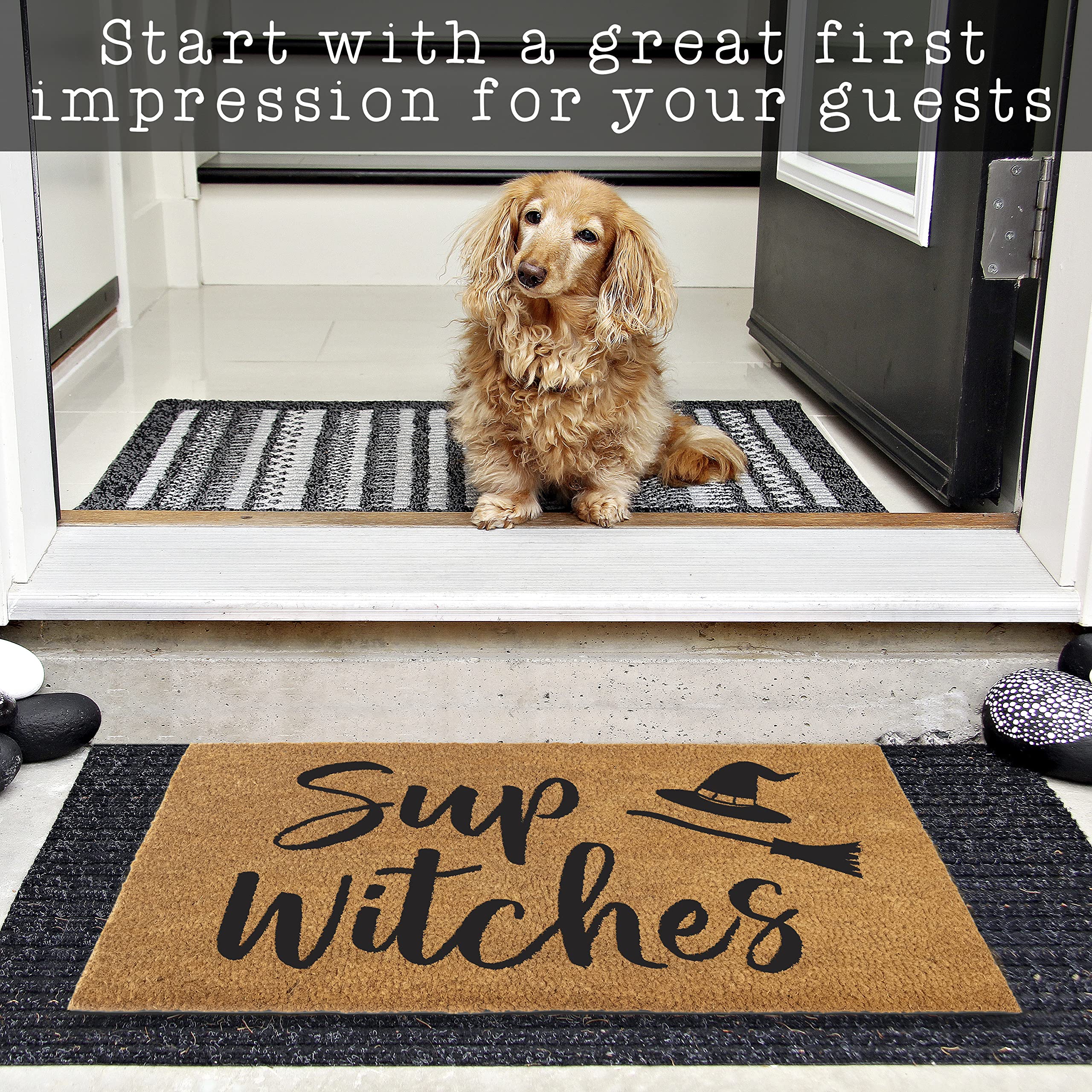 MAINEVENT mat with shoes demonstrating effective dirt removal and tidy entry benefit