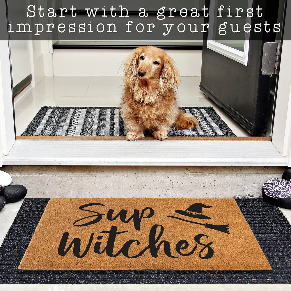 MAINEVENT mat with shoes demonstrating effective dirt removal and tidy entry benefit