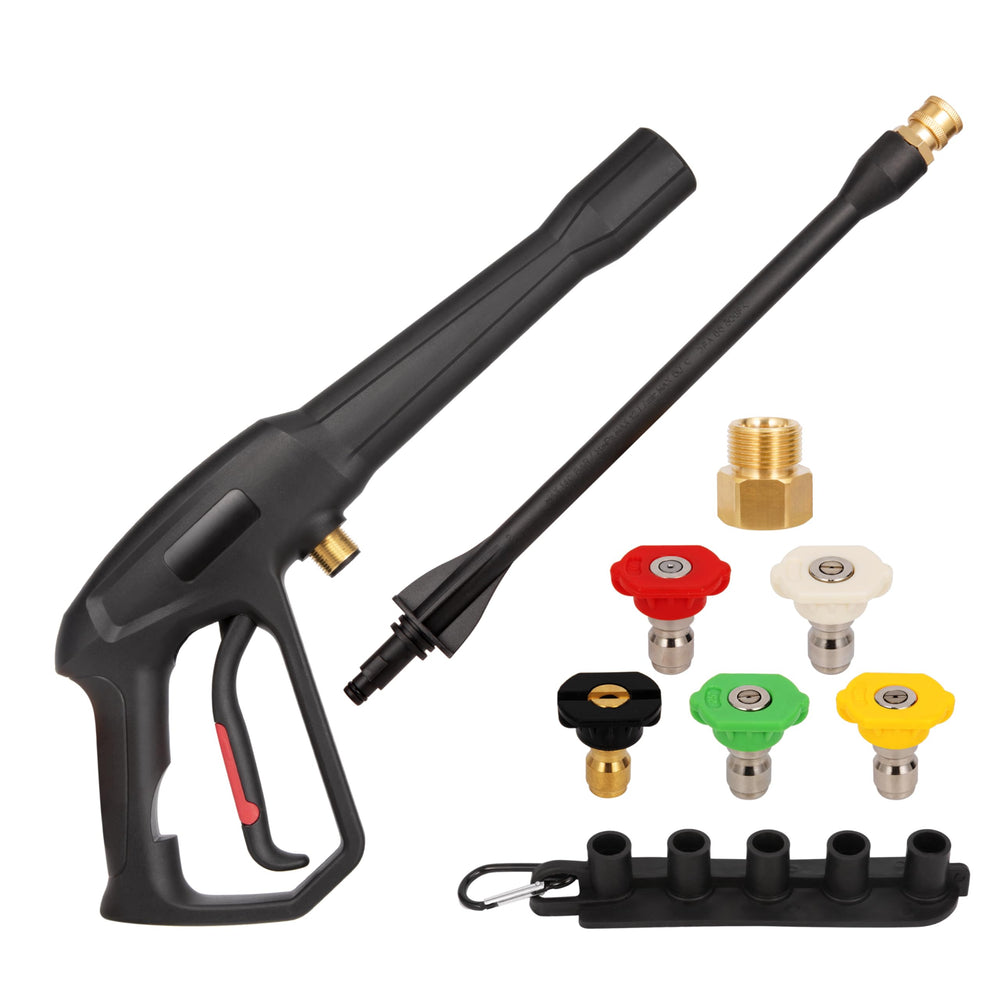 Mairbear front view of spray gun and jet wand showing full kit and easy grip benefit