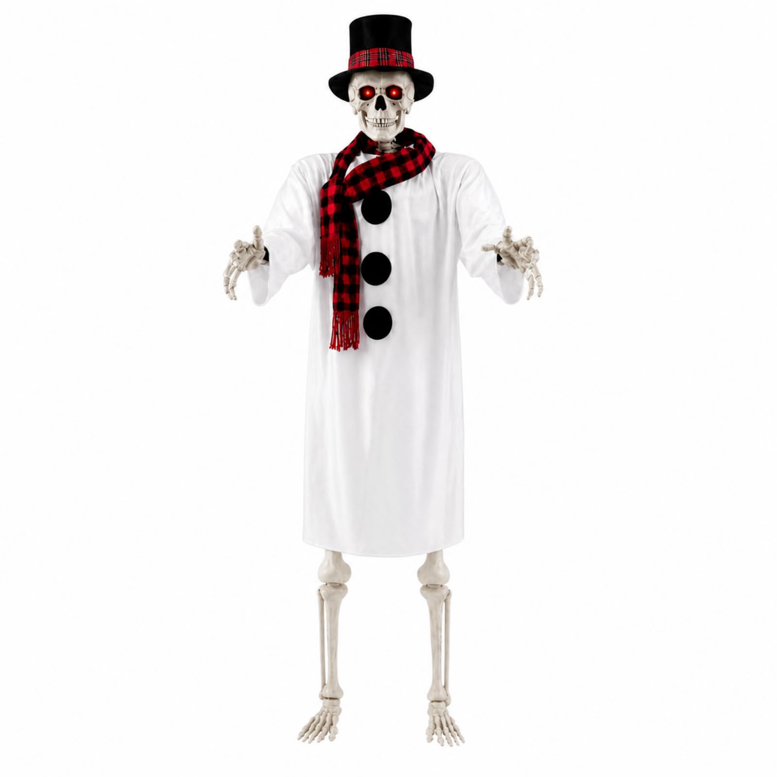 Maiteenly front view showing snowman outfit transforming 12 ft skeleton for festive curb appeal