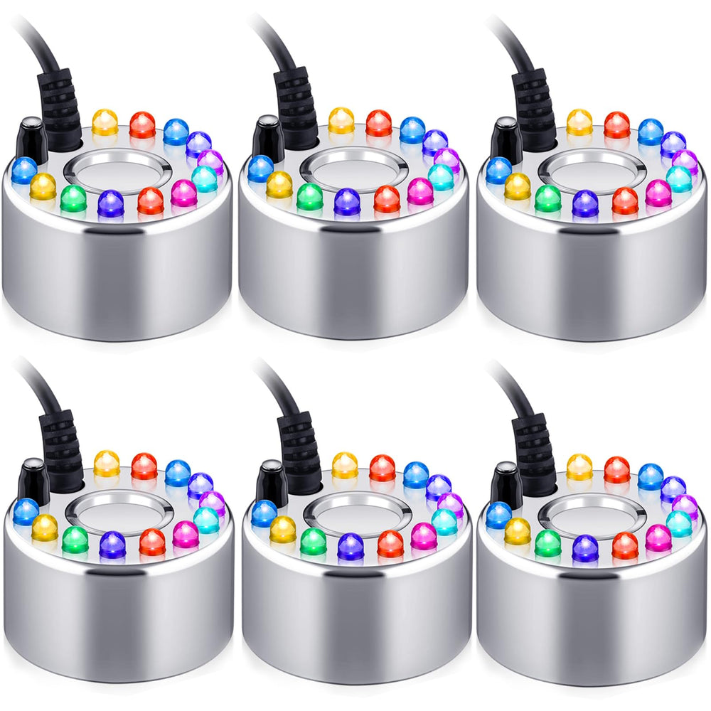 Maitys front view of six foggers showing package and adapters, great for party-ready setup
