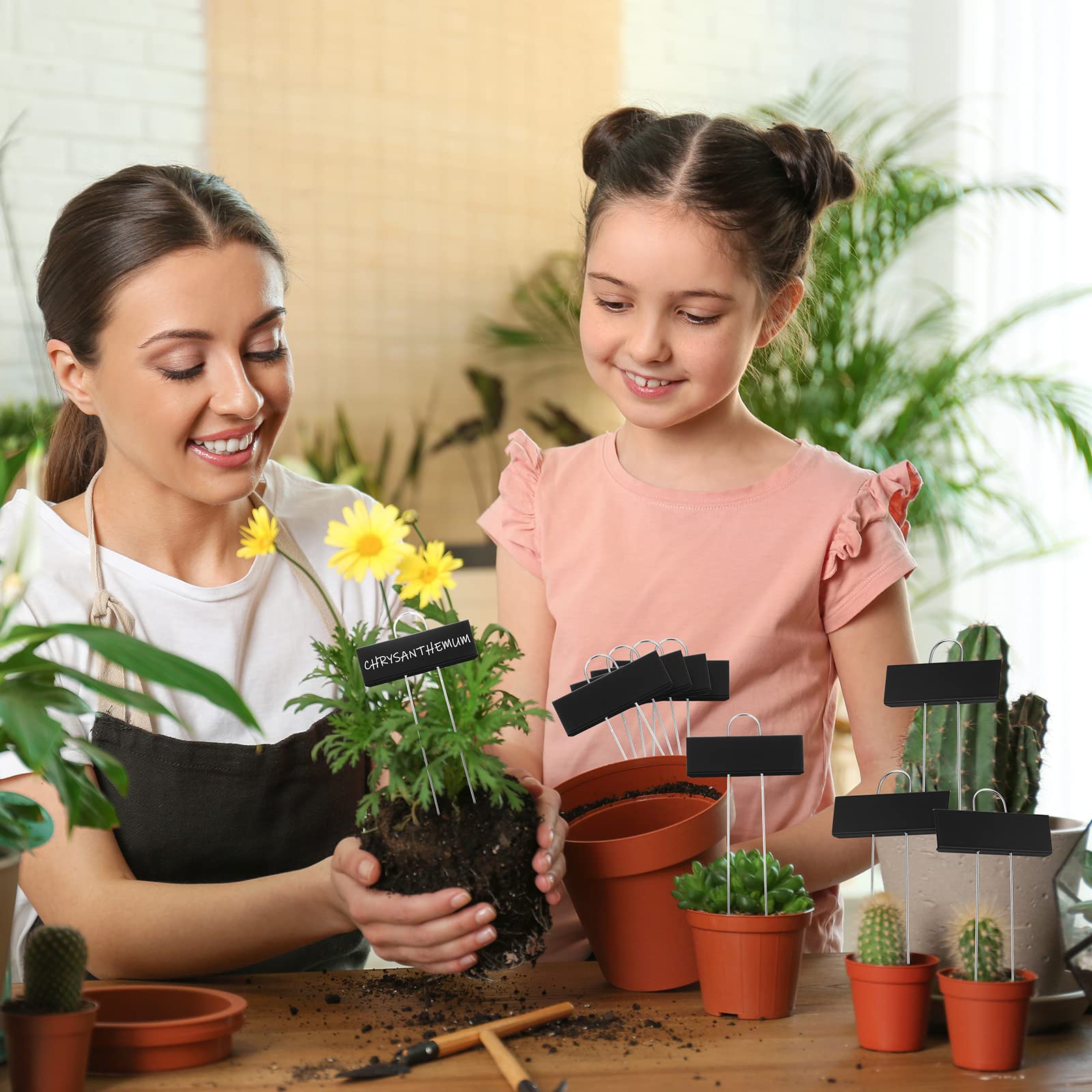 Maitys lifestyle shot of labeled potted plants for organized gardening