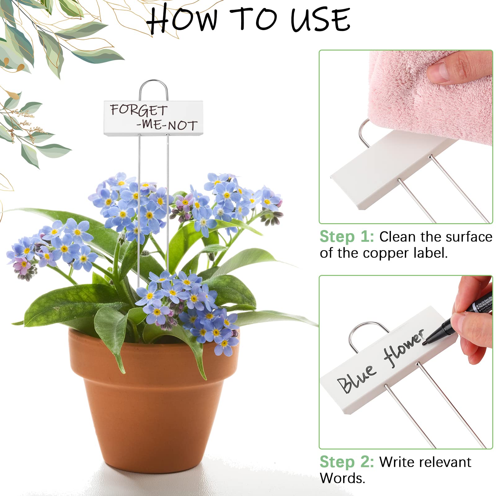Maitys metal tags inserted in potted herbs for neat identification