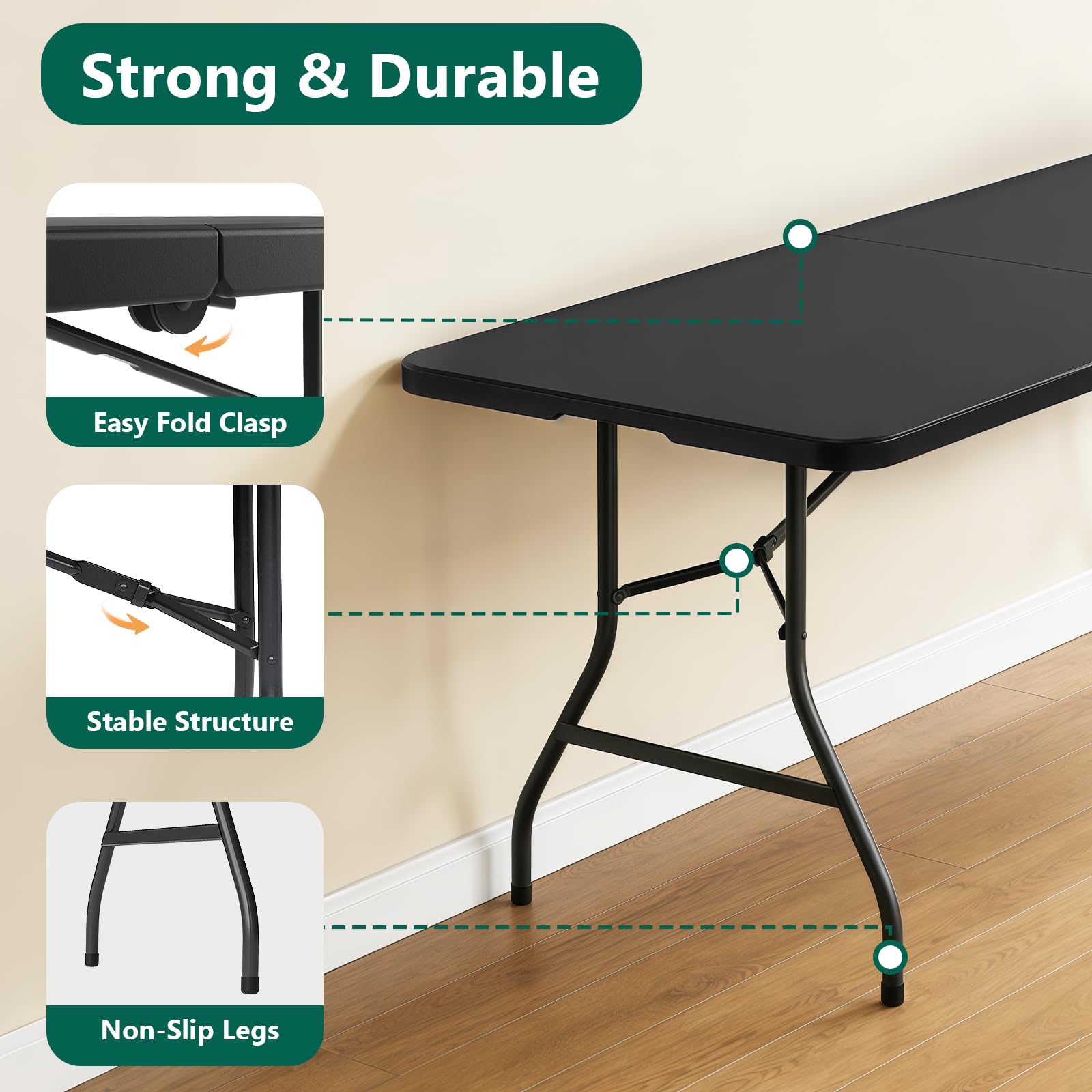 MAKE CHANGES folded table with carry handle for simple transport