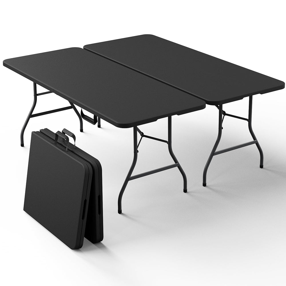 MAKE CHANGES front view of 6ft table shows sturdy setup and easy hosting