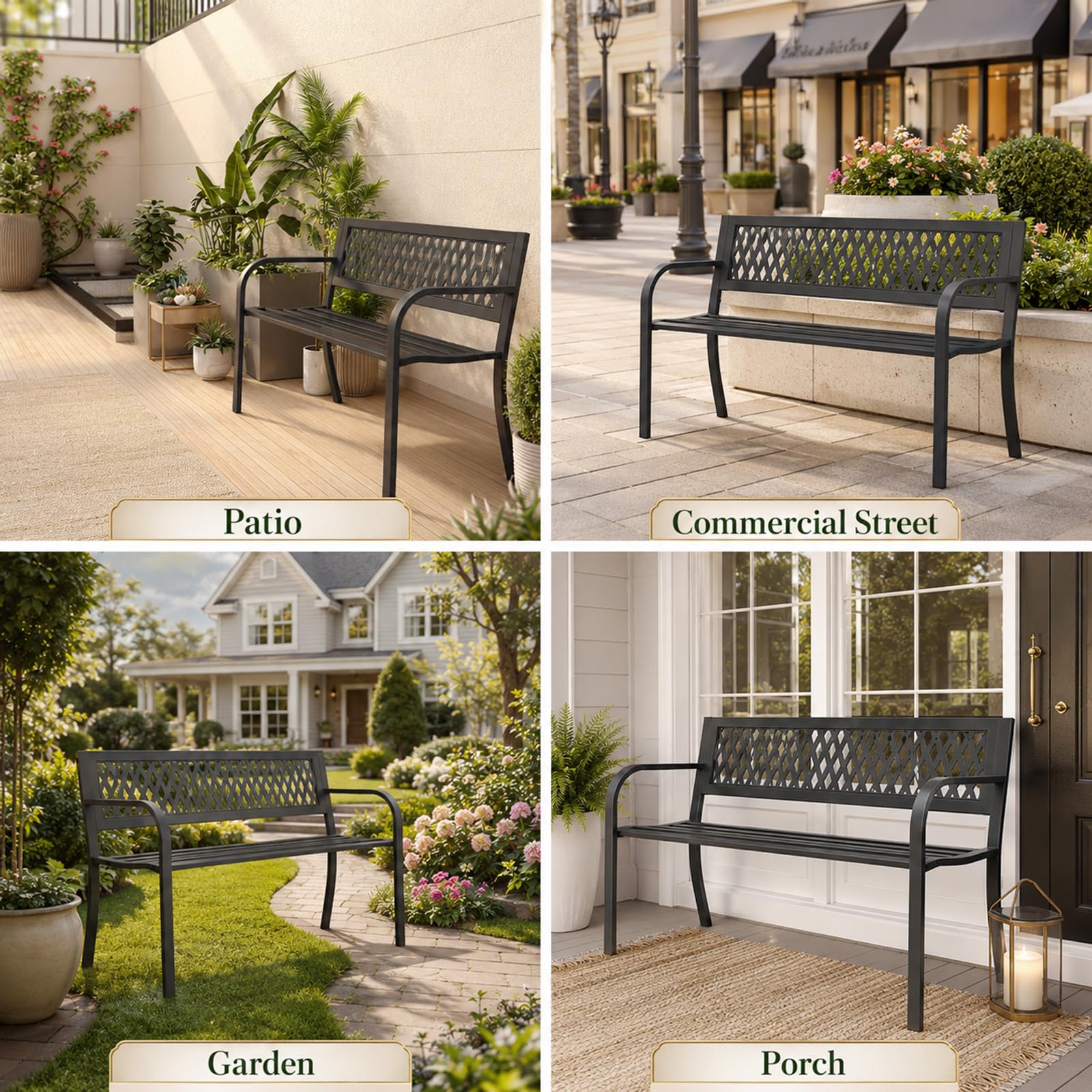 MAKE CHANGES bench in garden setting creating a pleasant outdoor atmosphere