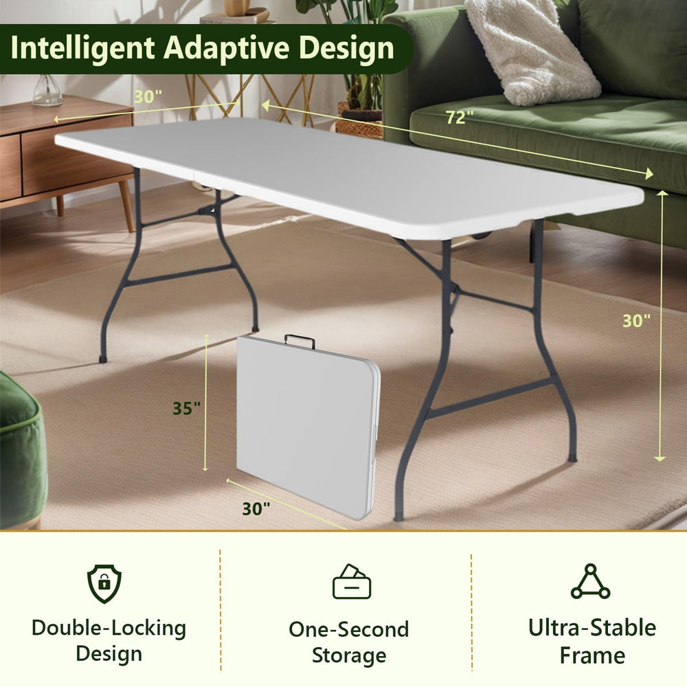 MAKE CHANGES folded table with carry handle for easy transport and compact storage