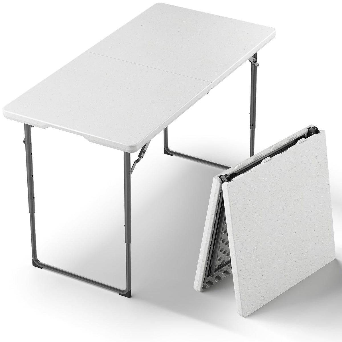 MAKE CHANGES folding table front view showing sturdy setup and space