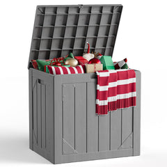 MAKE CHANGES front view deck box shows compact storage and clean design