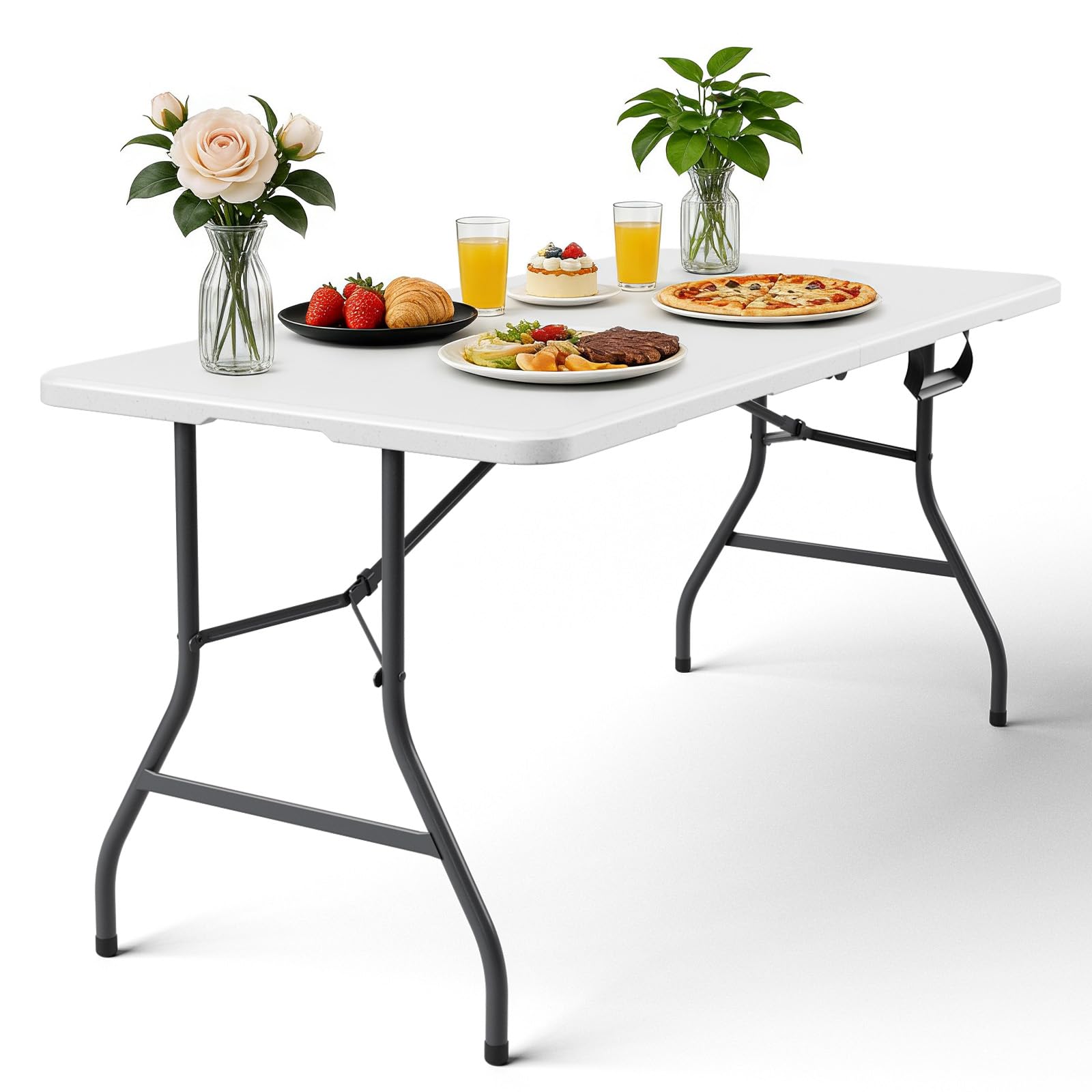 MAKE CHANGES front view of the 5ft table ready to seat guests