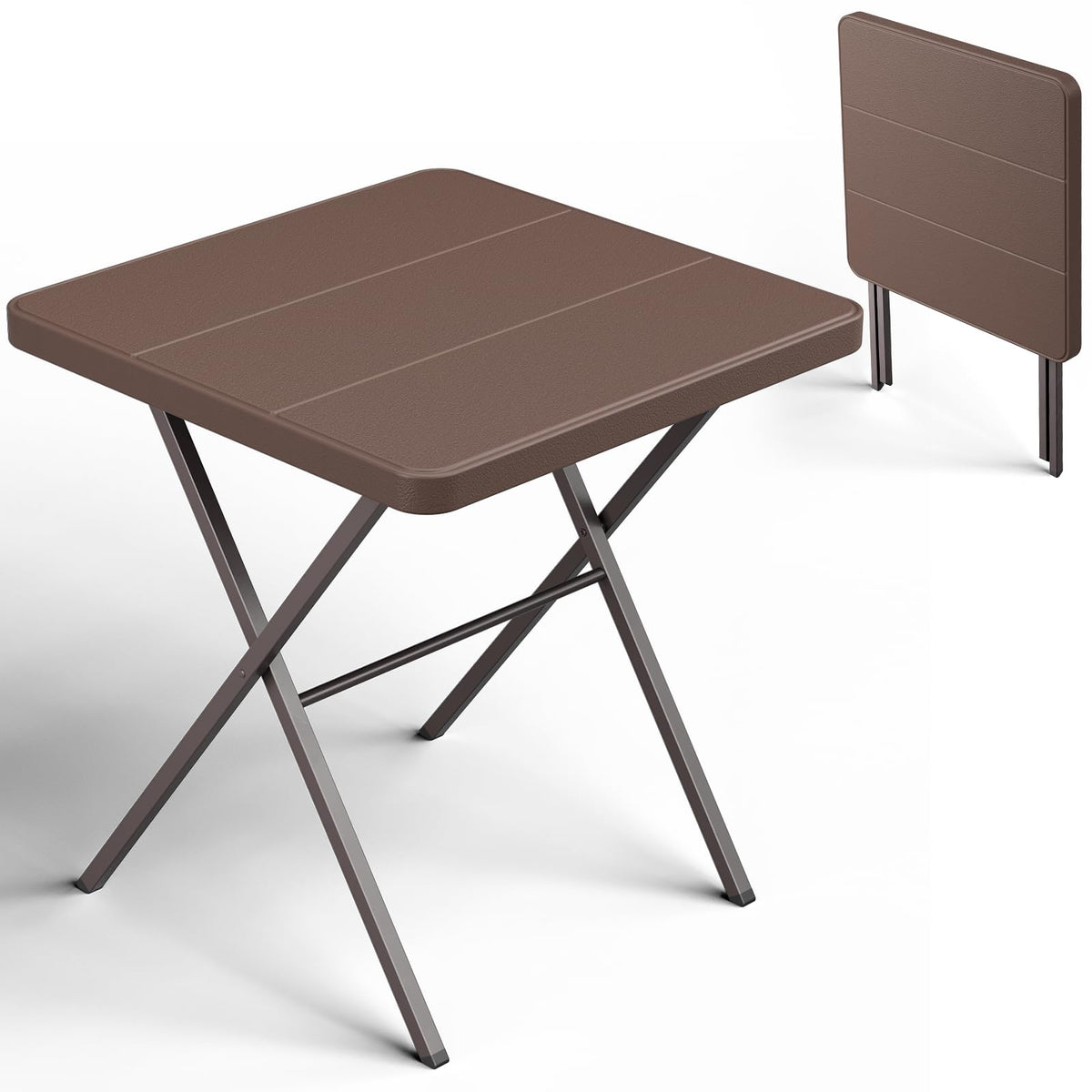 MAKE CHANGES front view of folded table showing compact portability and easy carry