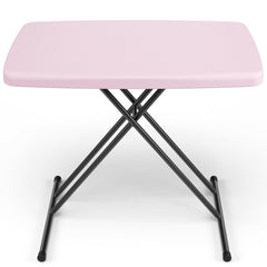 MAKE CHANGES front view of full table showing stable surface and pink finish