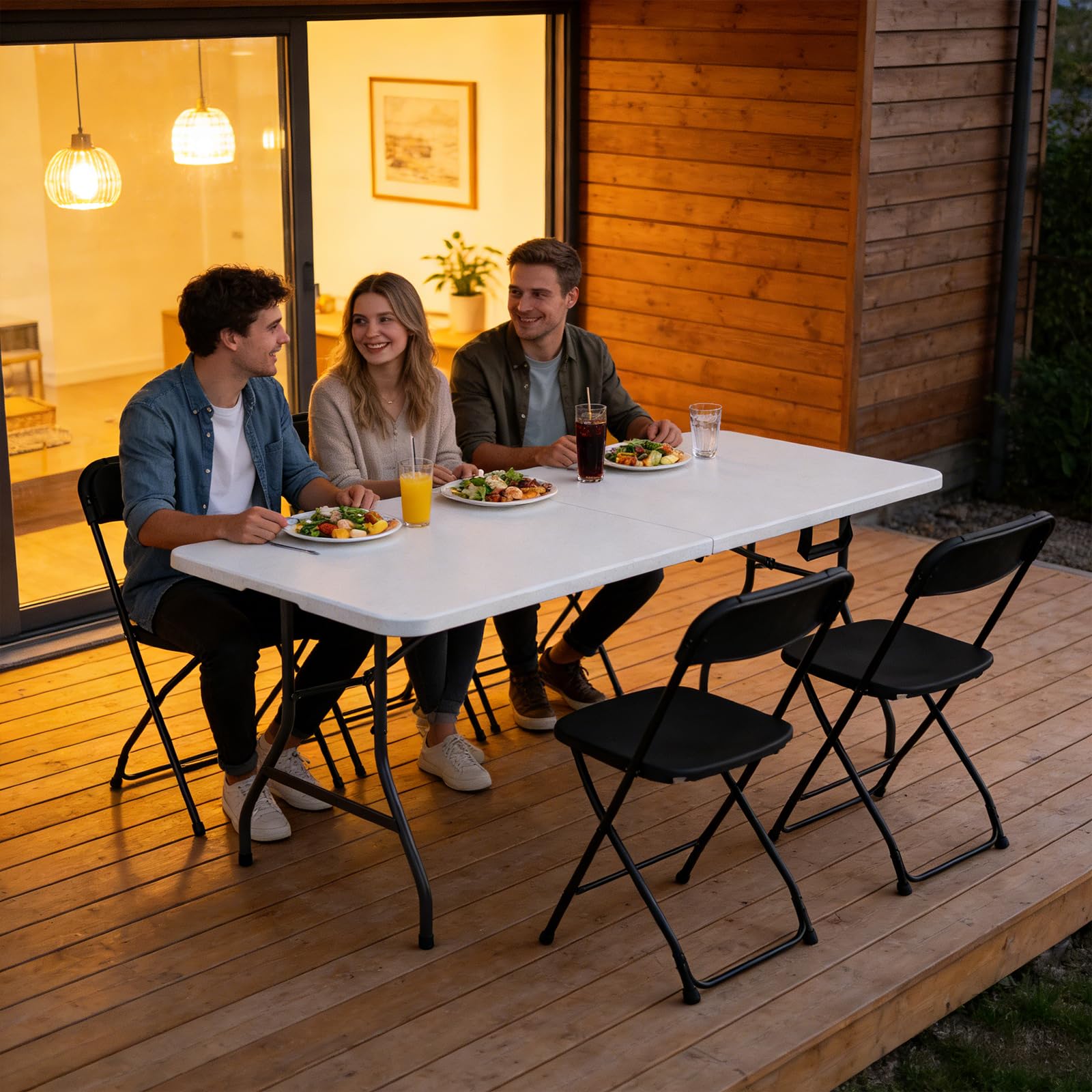 MAKE CHANGES outdoor backyard BBQ setup showing durable weather-resistant use