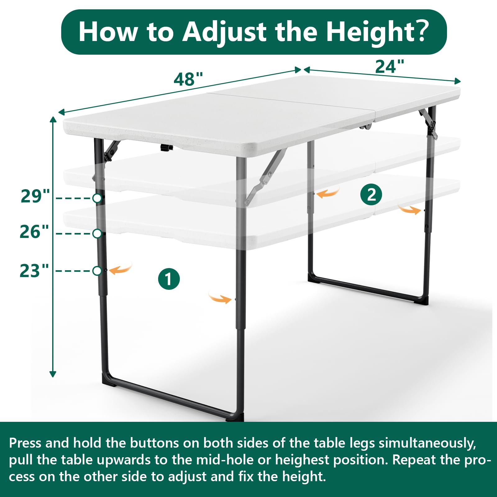 MAKE CHANGES leg lock detail image showing height-adjust mechanism and stability benefit