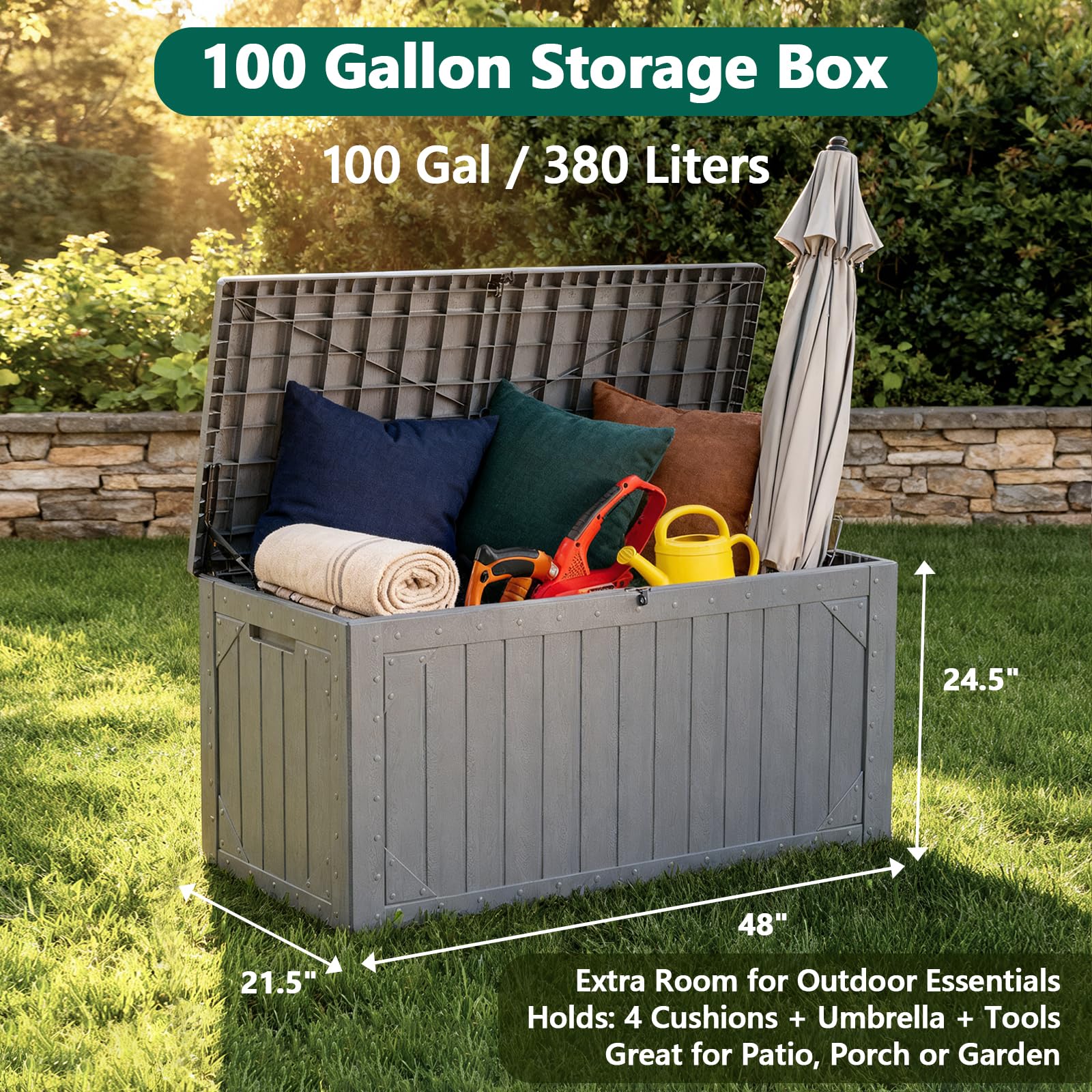 MAKE CHANGES open lid revealing organized interior and dry cushion protection