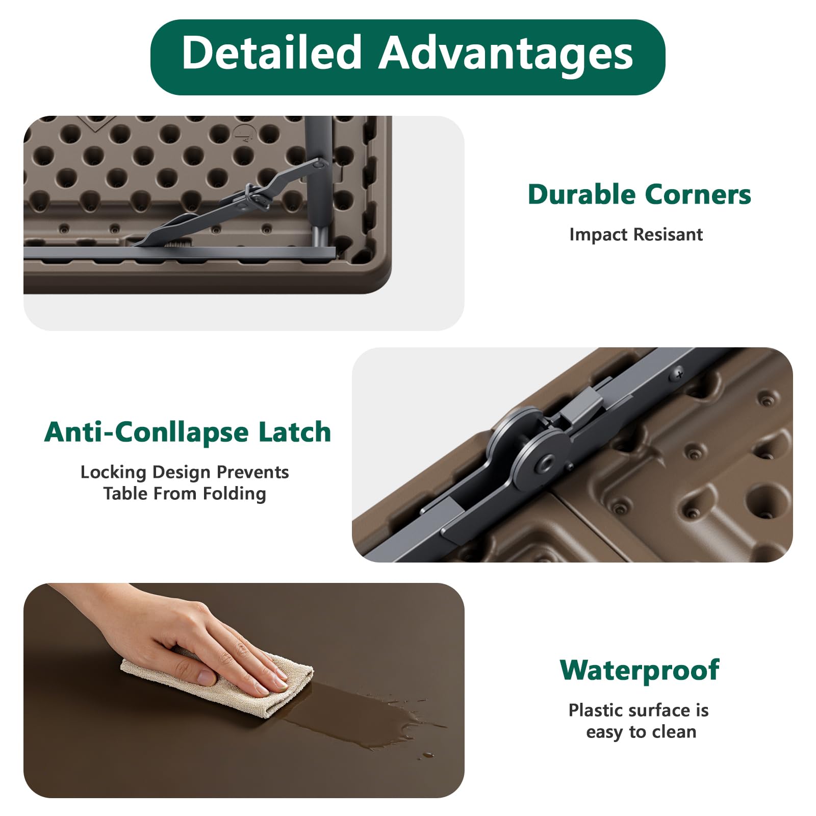 MAKE CHANGES folded table loaded in an RV trunk for travel-ready convenience