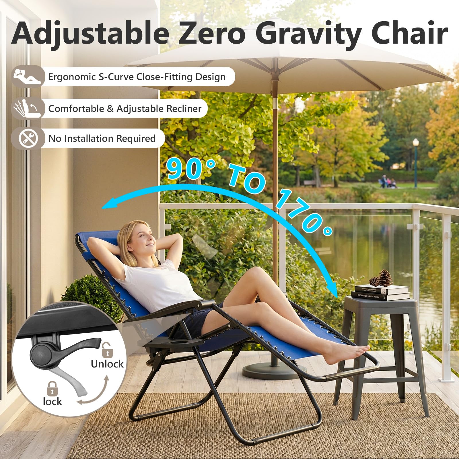 MAKE CHANGES side view showing angle-lock mechanism for secure reclining