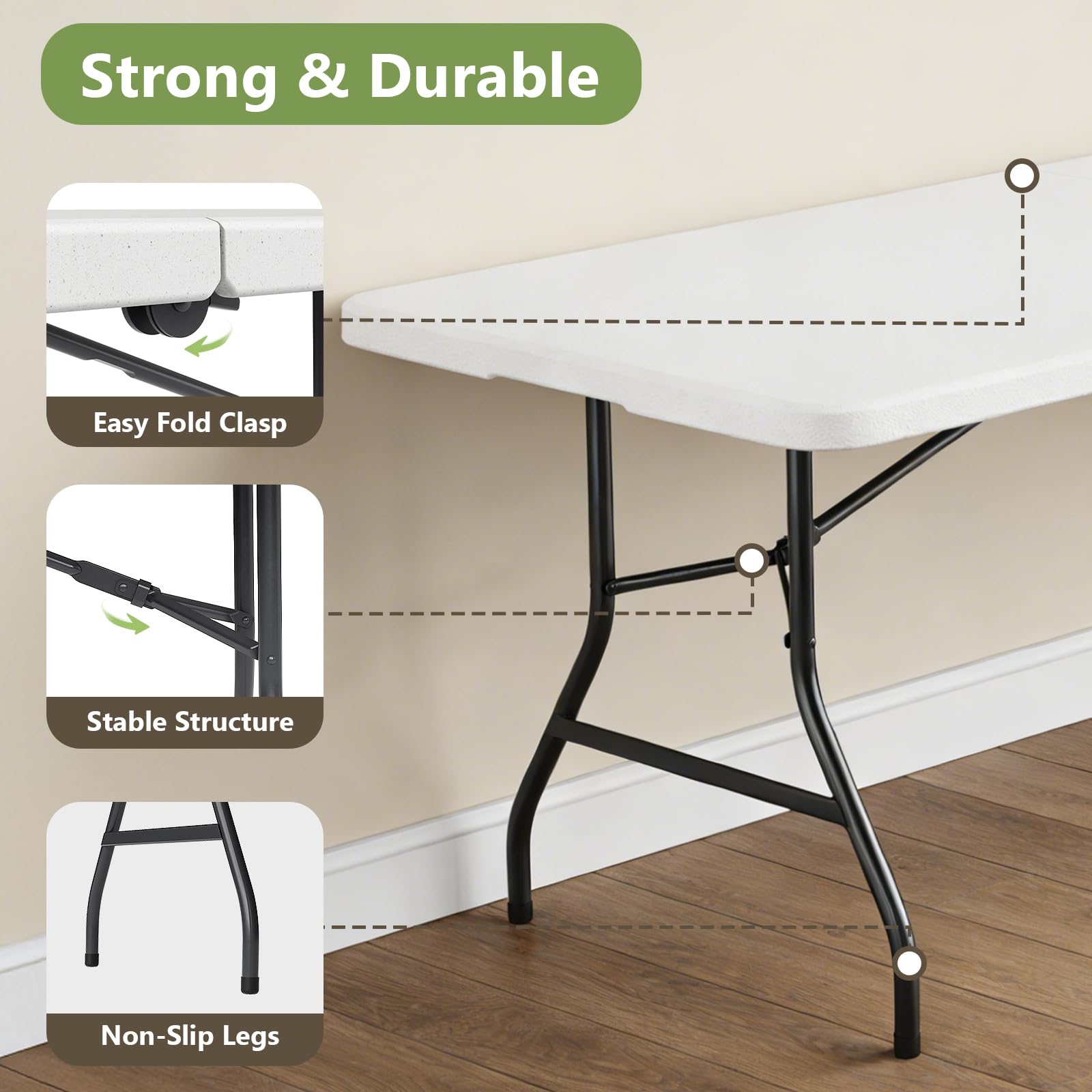 MAKE CHANGES close-up of folding hinge and handle for easy transport