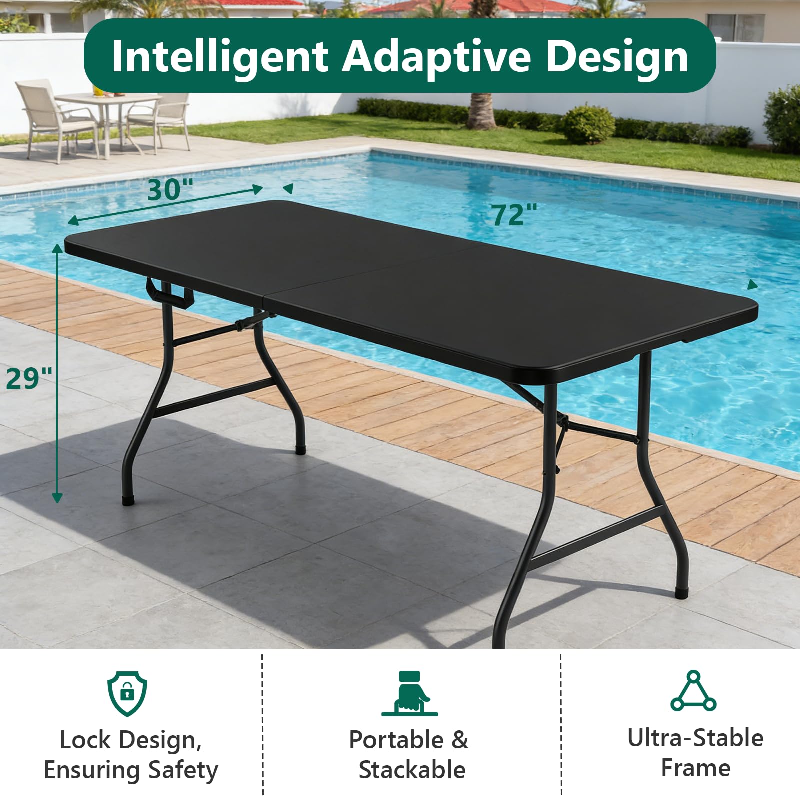 MAKE CHANGES folded table with carry handle for quick transport and compact storage