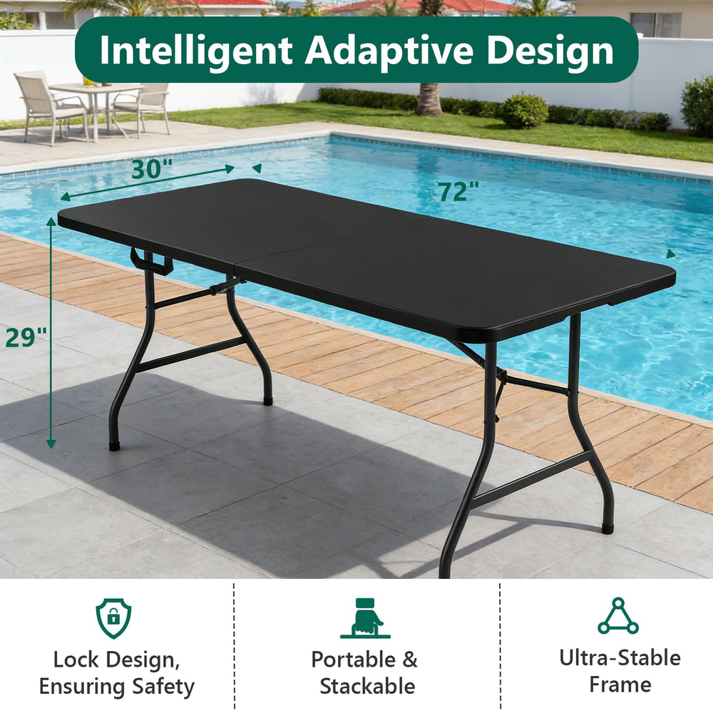 MAKE CHANGES folded table with carry handle for quick transport and compact storage
