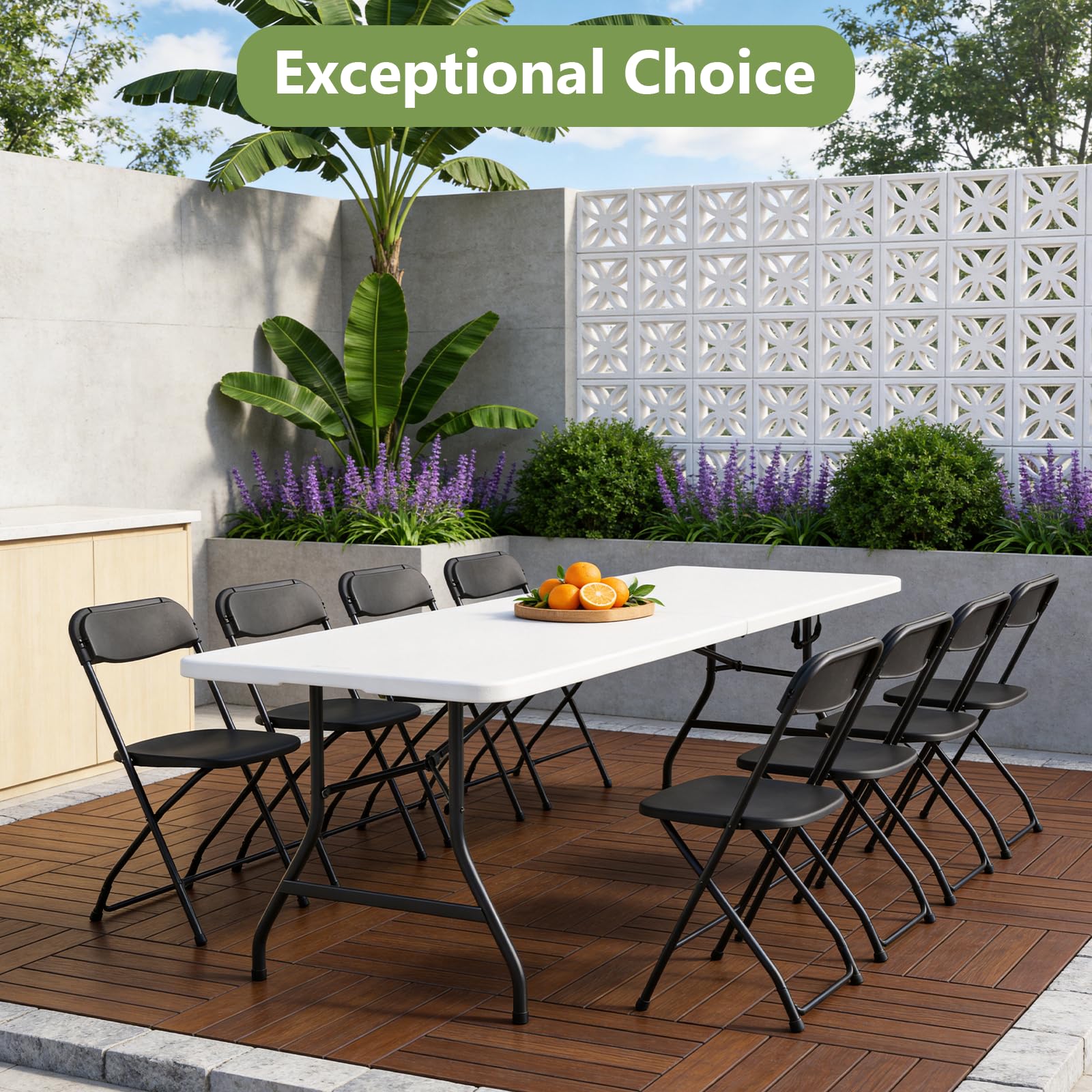 MAKE CHANGES table set up in backyard party providing large serving space