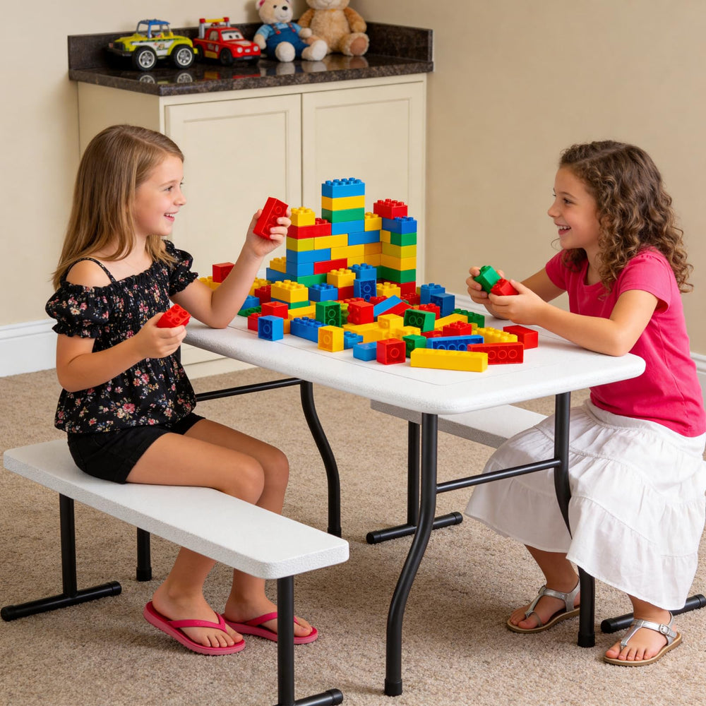 MAKE CHANGES picnic table set placed in backyard showing outdoor versatility and play use